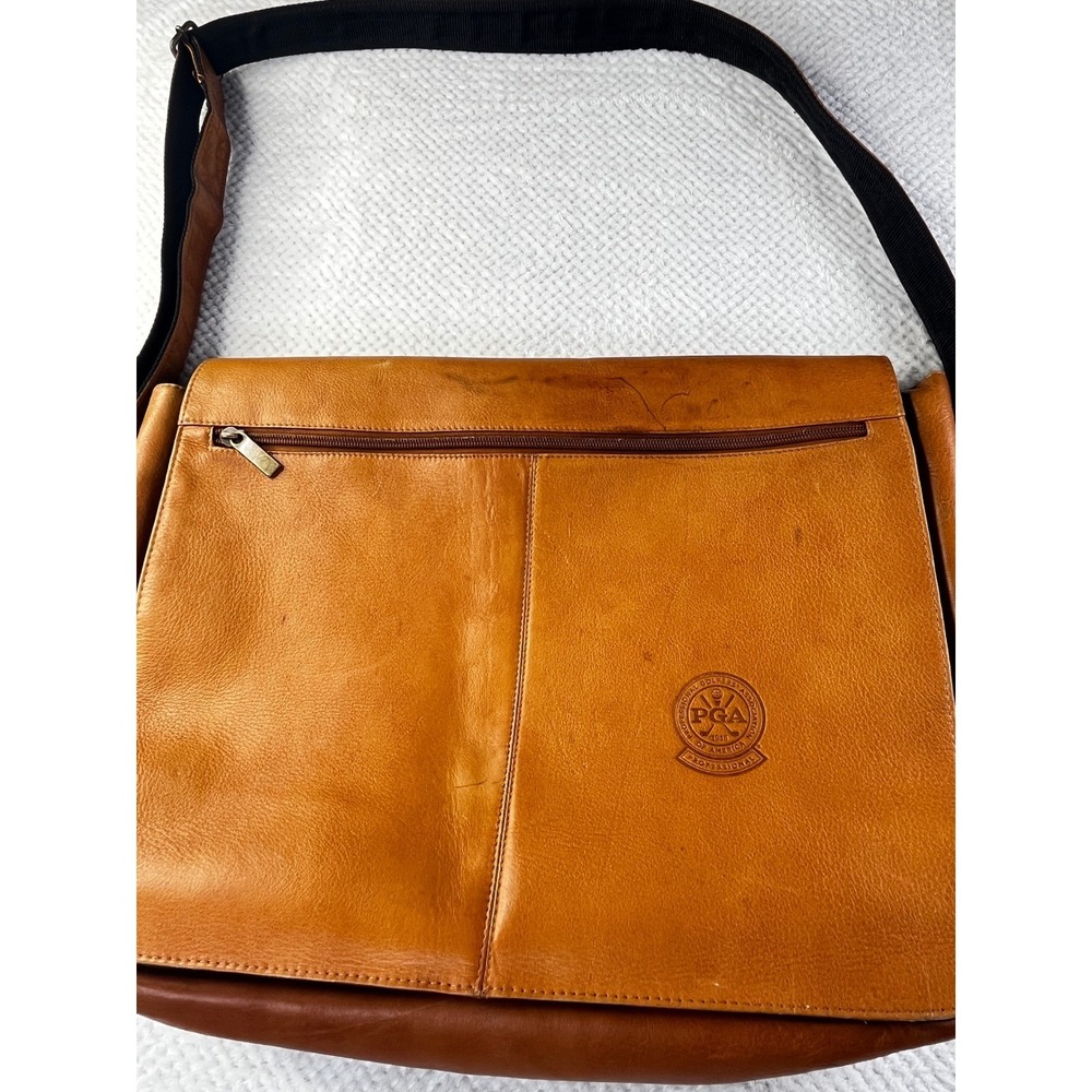 PGA of America Tan Leather Messenger‎ Bag Professional Golfers Association Bag